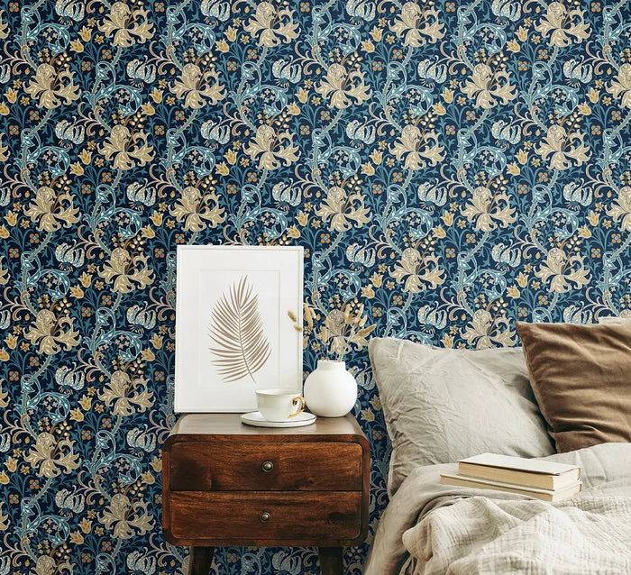 Lily Ogee Wallpaper - Ohpopsi - Navy Blue
