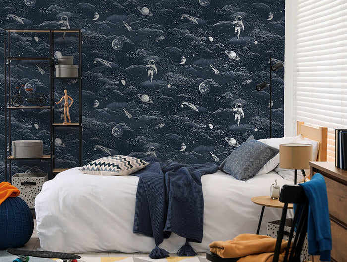 Lost In Space Wallpaper - Midnight Blue & Silver