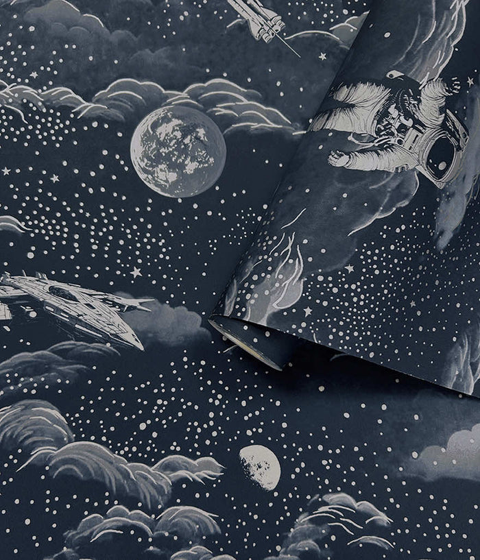Lost In Space Wallpaper - Midnight Blue & Silver