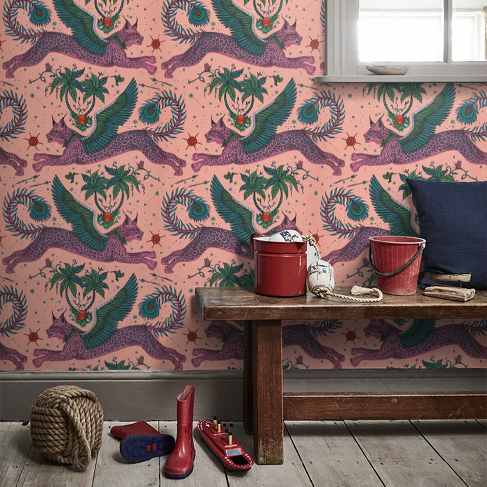 Lynx by Emma Shipley Wallpaper - Coral