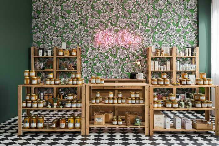 Mackenzie Country Wallpaper Tourist Shop with Dark Green Walls and Large Kia Ora Sign