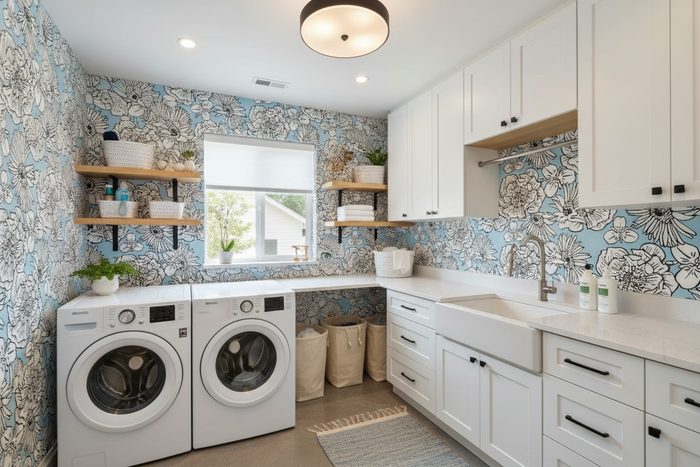 Mackenzie Country Wallpaper - Summer Sky in Laundry Room