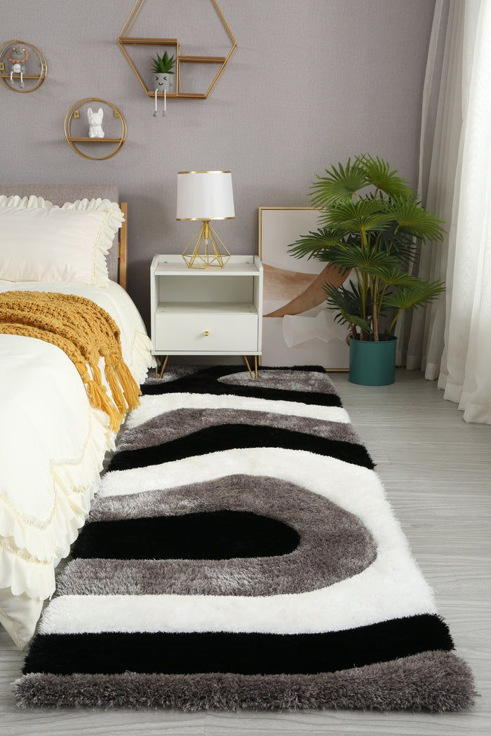 Mateos Shag Black/Grey/White Runner - Adams Furniture