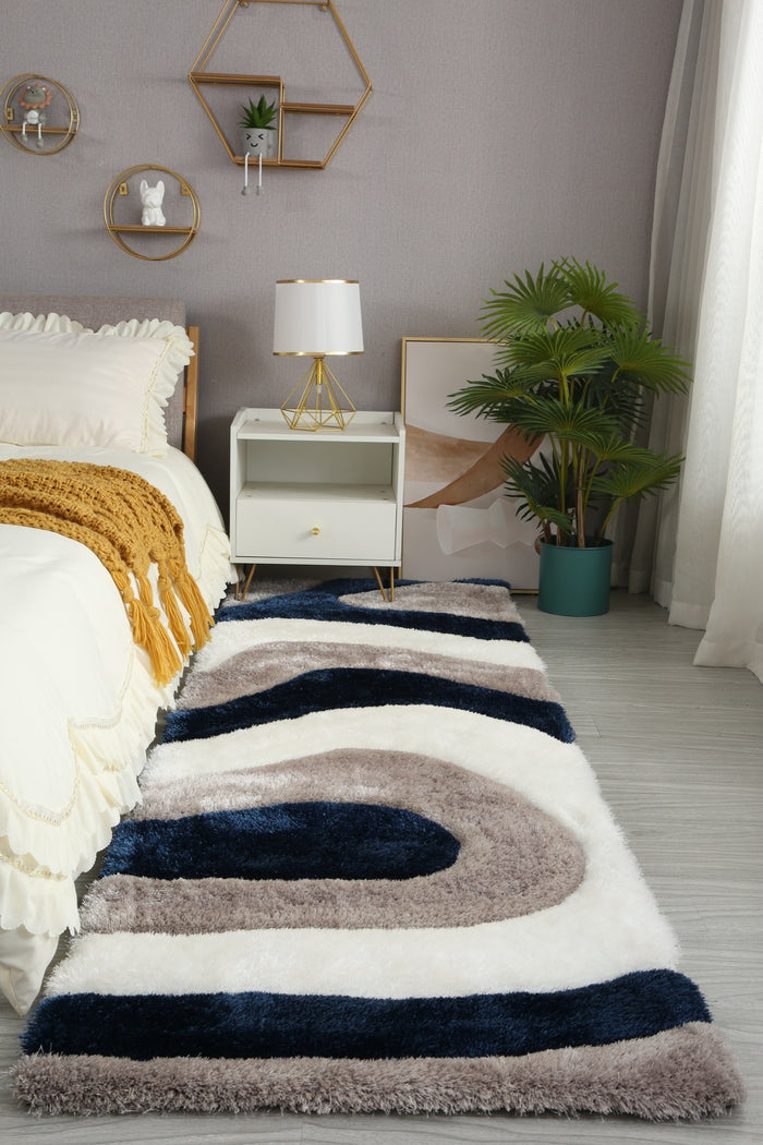 Mateos Shag Navy/Beige/White Runner - Adams Furniture