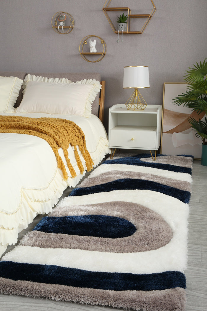 Mateos Shag Navy/Beige/White Runner - Adams Furniture
