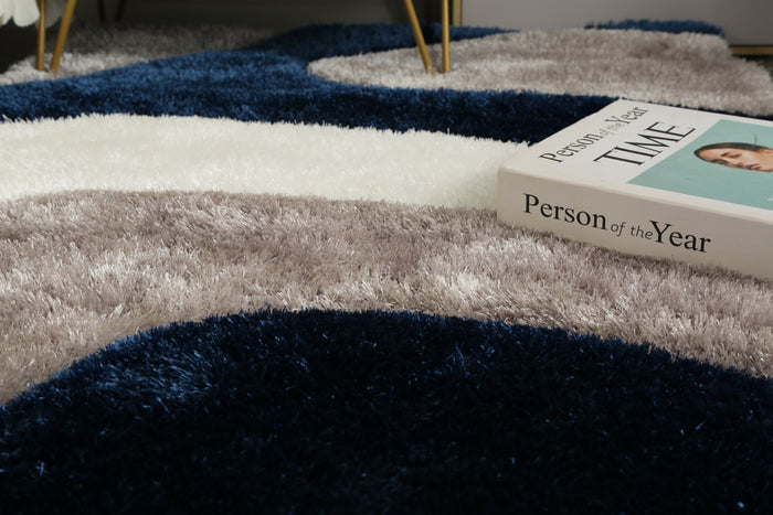 Mateos Shag Navy/Beige/White Runner - Adams Furniture