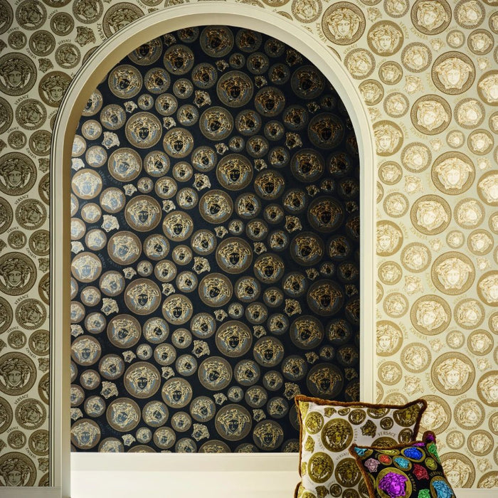 Medusa Plates Amplified Wallpaper (Versace 3 Collection) - Black & Gold