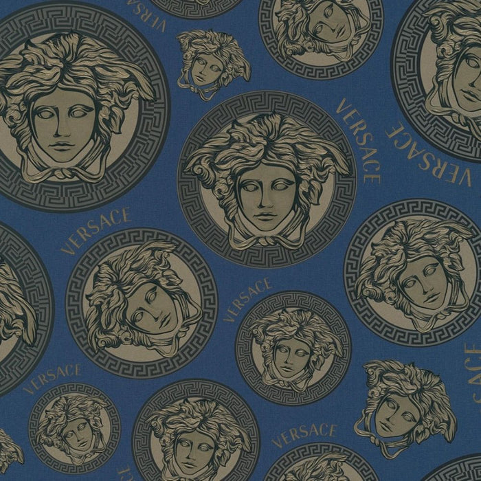 Medusa Plates Amplified Wallpaper (Versace 3 Collection) - Blue