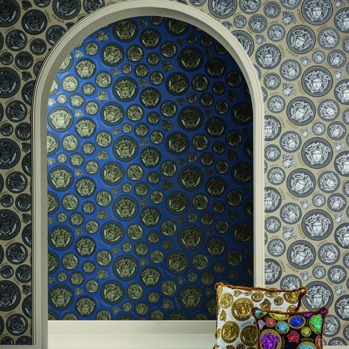 Medusa Plates Amplified Wallpaper (Versace 3 Collection) - Champagne