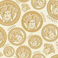Medusa Plates Amplified Wallpaper (Versace 3 Collection) - Cream & Gold