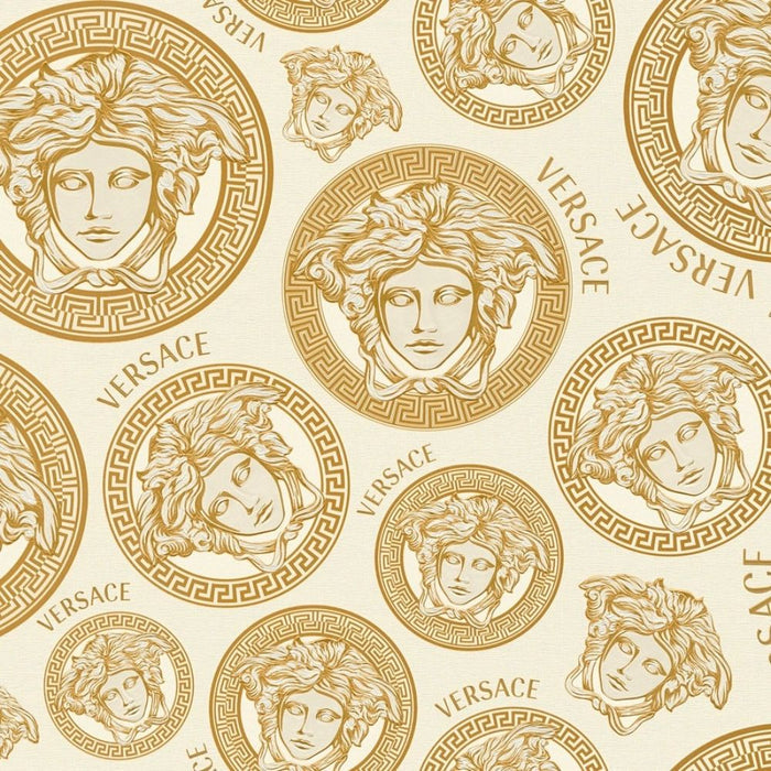 Medusa Plates Amplified Wallpaper (Versace 3 Collection) - Cream & Gold