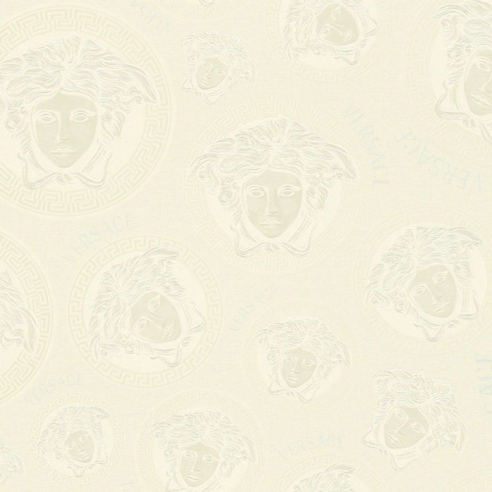 Medusa Plates Amplified Wallpaper (Versace 3 Collection) - Ivory White