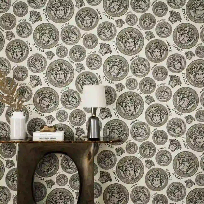 Medusa Plates Wallpaper (Versace 3 Collection) - Black & White