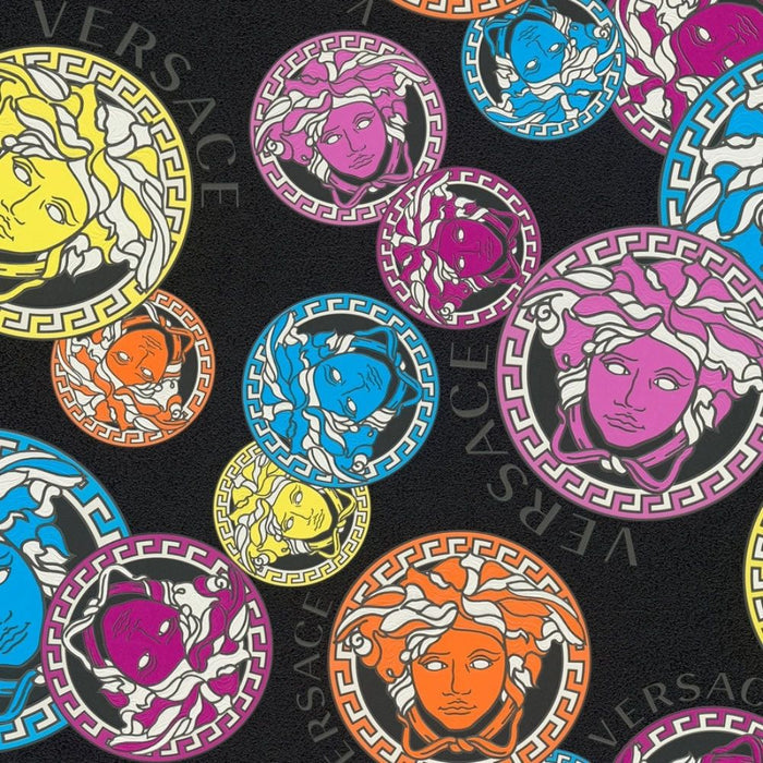 Medusa Plates Wallpaper (Versace 3 Collection) - Multicolour Black