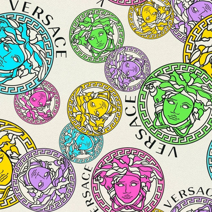 Medusa Plates Wallpaper (Versace 3 Collection) - Multicolour White