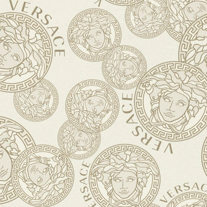 Medusa Plates Wallpaper (Versace 3 Collection) - White & Gold