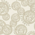 Medusa Plates Wallpaper (Versace 3 Collection) - White & Gold