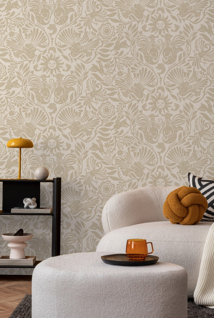 Mermaid Groove - Custom Sized Wallpaper Mural (per m2) - Beige