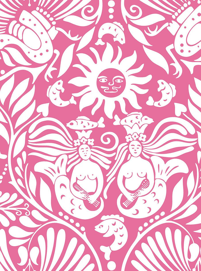 Mermaid Groove - Custom Sized Wallpaper Mural (per m2) - Pink