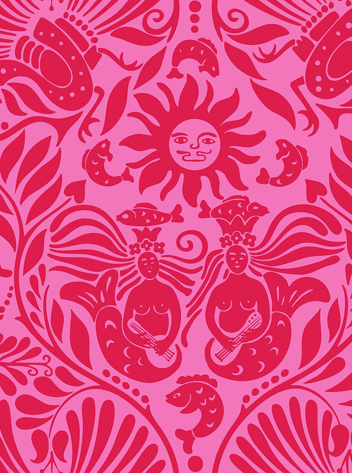 Mermaid Groove - Custom Sized Wallpaper Mural (per m2) - Red