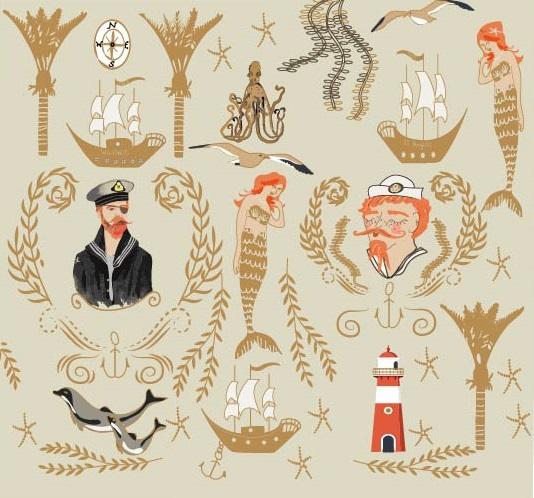 Mermaid Shipwreck - Beige - Custom Sized Wallpaper Mural (per m2)