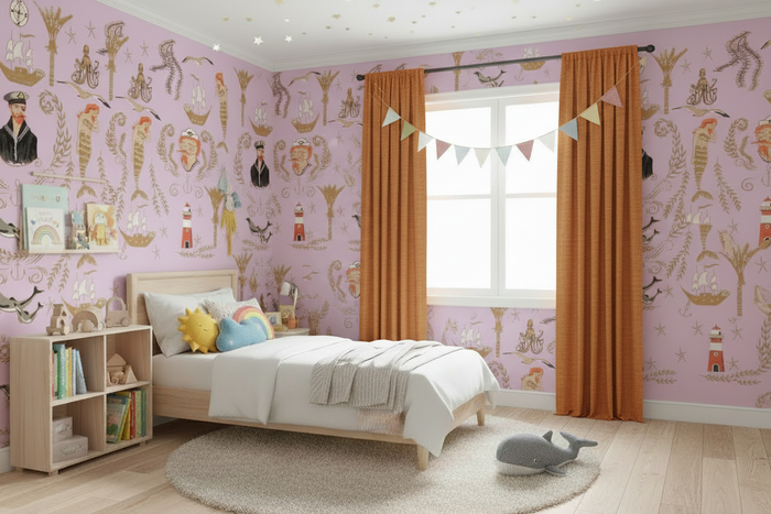 Bedroom with Burnt Orange Textured Curtains