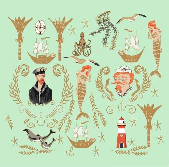 Mermaid Shipwreck - Mint - Custom Sized Wallpaper Mural (per m2)
