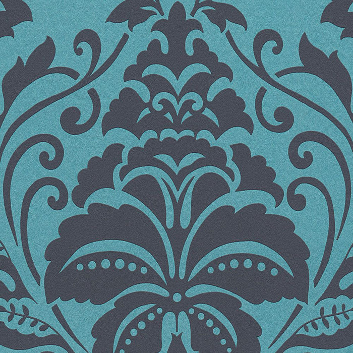 Metallic Baroque Damask Wallpaper - Peacock Black - Discontinuing