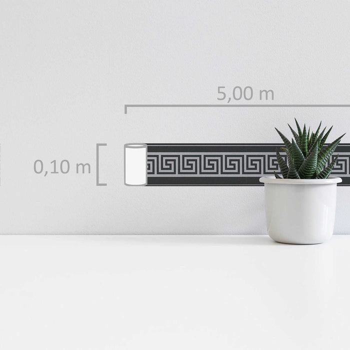 Metallic Meander Border - Black and Silver - Self Adhesive
