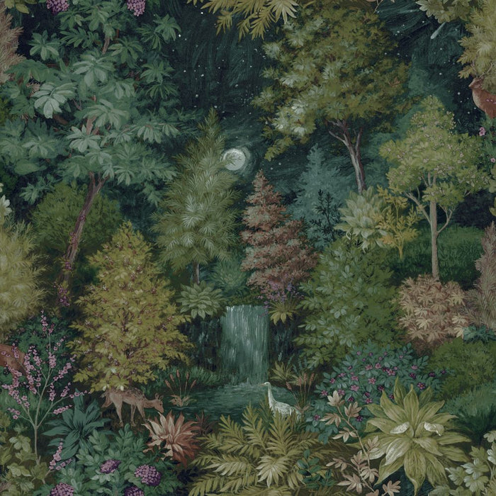 Midnight Woods – Moonlit Forest Wallpaper – Green
