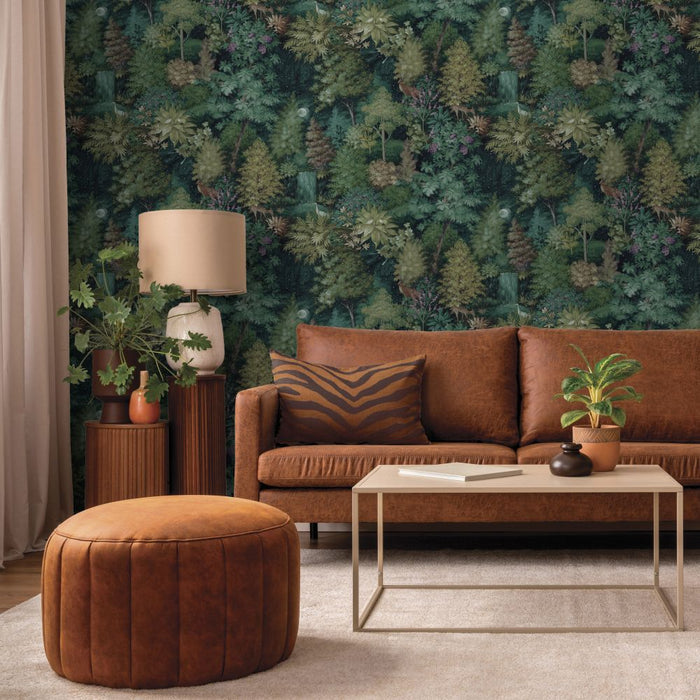 Midnight Woods – Moonlit Forest Wallpaper – Green