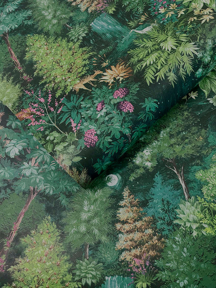 Midnight Woods – Moonlit Forest Wallpaper – Green