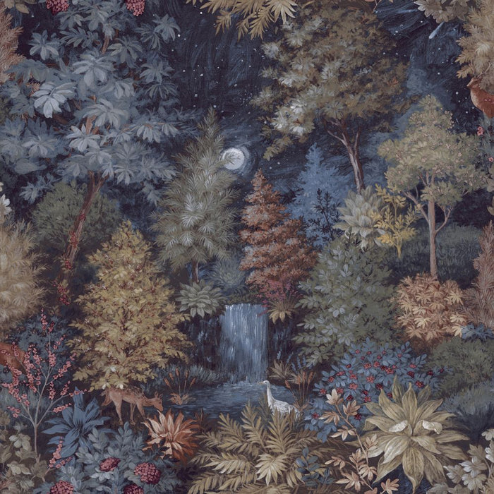 Midnight Woods – Moonlit Forest Wallpaper – Navy