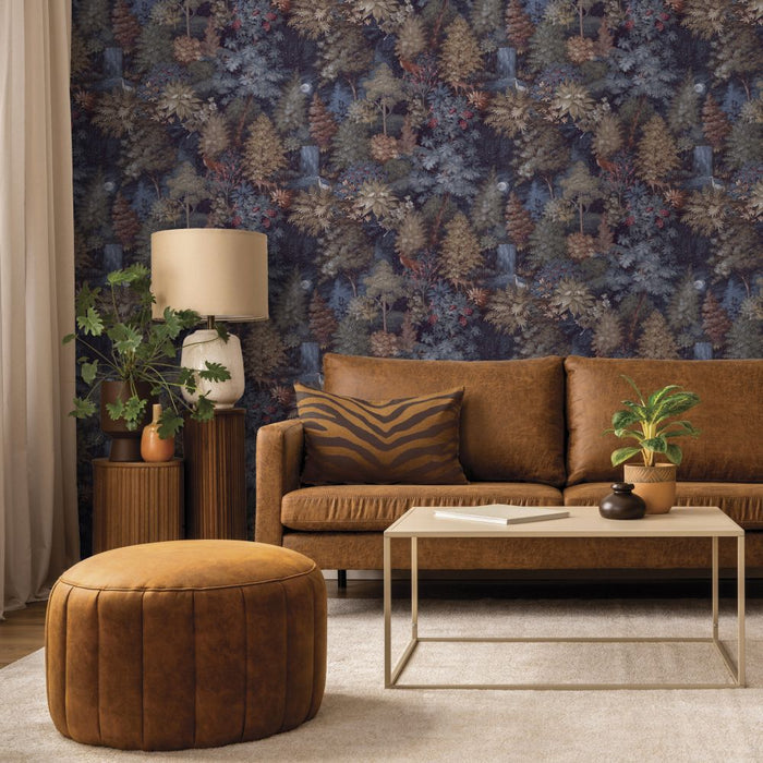 Midnight Woods – Moonlit Forest Wallpaper – Navy