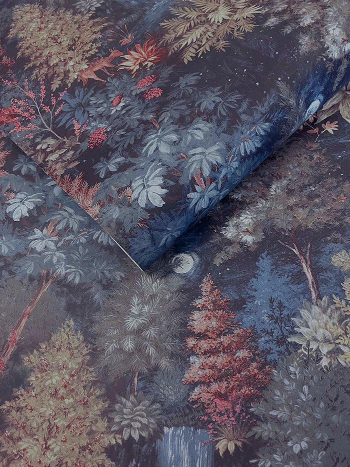 Midnight Woods – Moonlit Forest Wallpaper – Navy