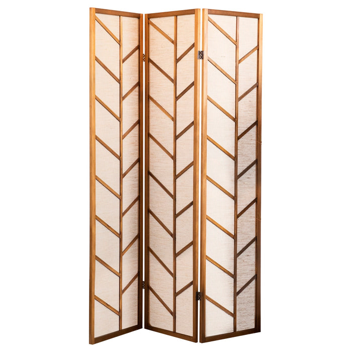 Mila Foldable 3-Panel Screen Walnut and Linen - Adams Furniture