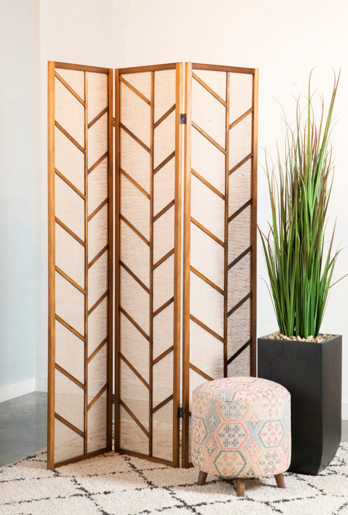 Mila Foldable 3-Panel Screen Walnut and Linen - Adams Furniture