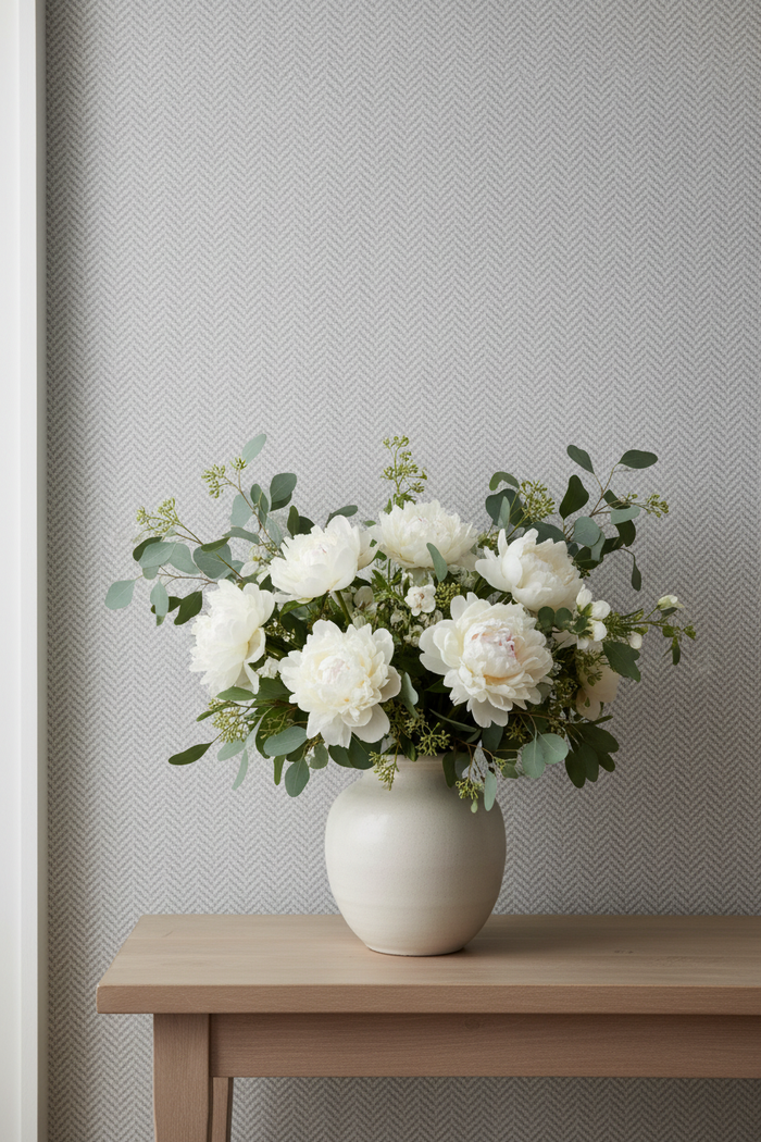 Herringbone Wallpaper with Vase