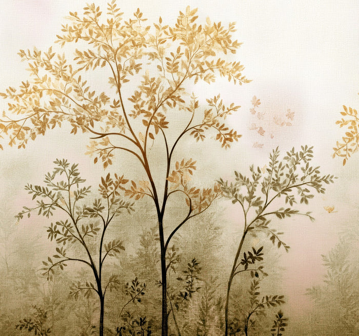 Misty Morning Tree - Custom Sized Wallpaper Mural (per m2) - Beige Yellow