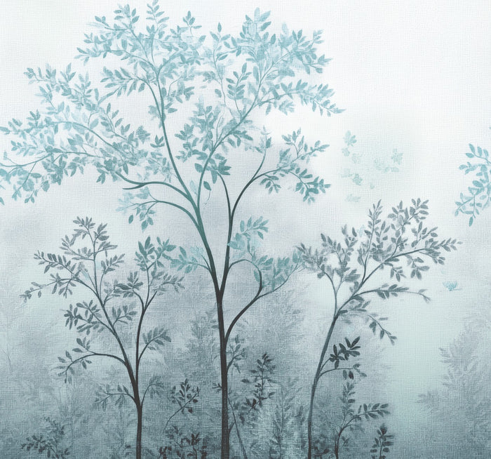 Misty Morning Tree - Custom Sized Wallpaper Mural (per m2) - Blue