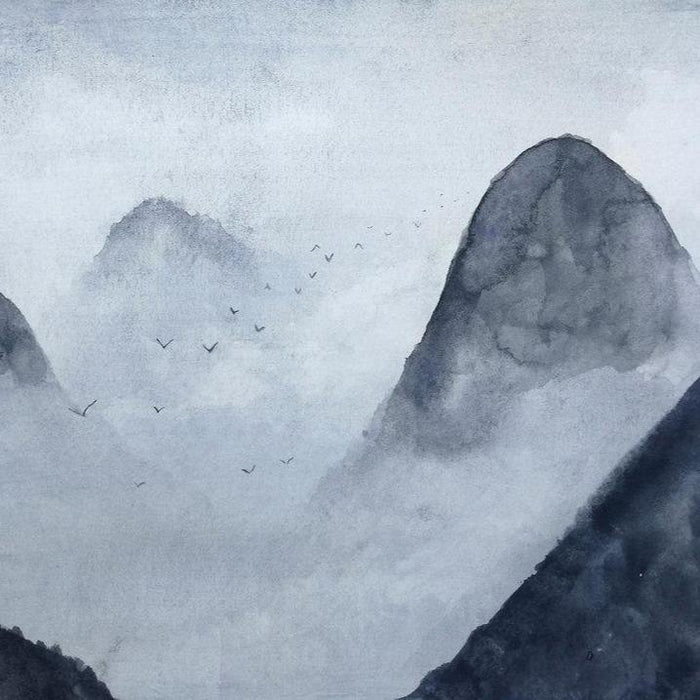 Misty Rocks - Cold Blue - Custom Sized Wallpaper Mural (per m2)