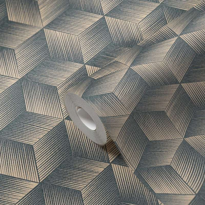 Modern Cubes - Geometric Wallpaper - Blue Beige