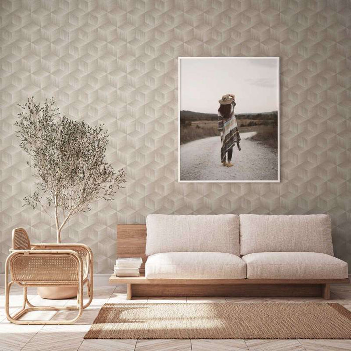 Modern Cubes - Geometric Wallpaper - Greige