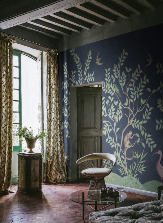 Monkey Paradise - Navy Blue - Custom Sized Wallpaper Mural (per m2)