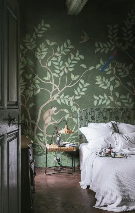 Monkey Paradise - Sage Green - Custom Sized Wallpaper Mural (per m2)
