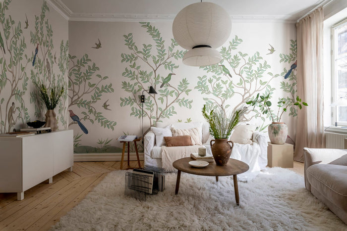 Monkey Paradise - White - Custom Sized Wallpaper Mural (per m2)