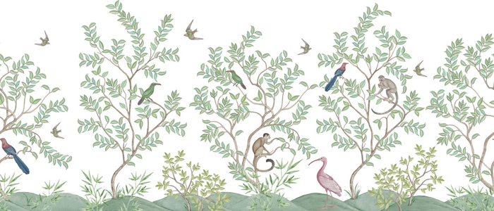 Monkey Paradise - White - Custom Sized Wallpaper Mural (per m2)