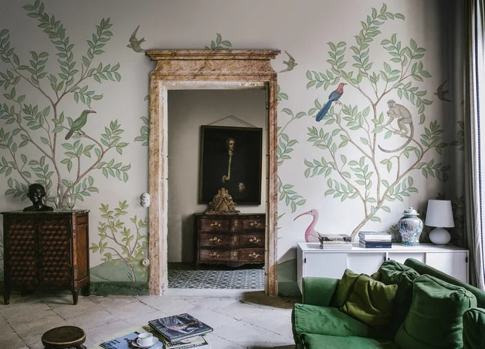 Monkey Paradise - White - Custom Sized Wallpaper Mural (per m2)