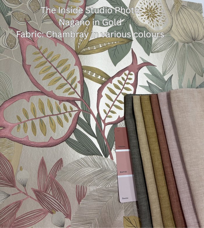 Nagano – Pomegranate and Fig Wallpaper – Gold