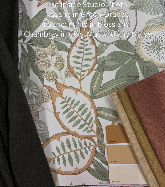 Nagano – Pomegranate and Fig Wallpaper – Green/Orange
